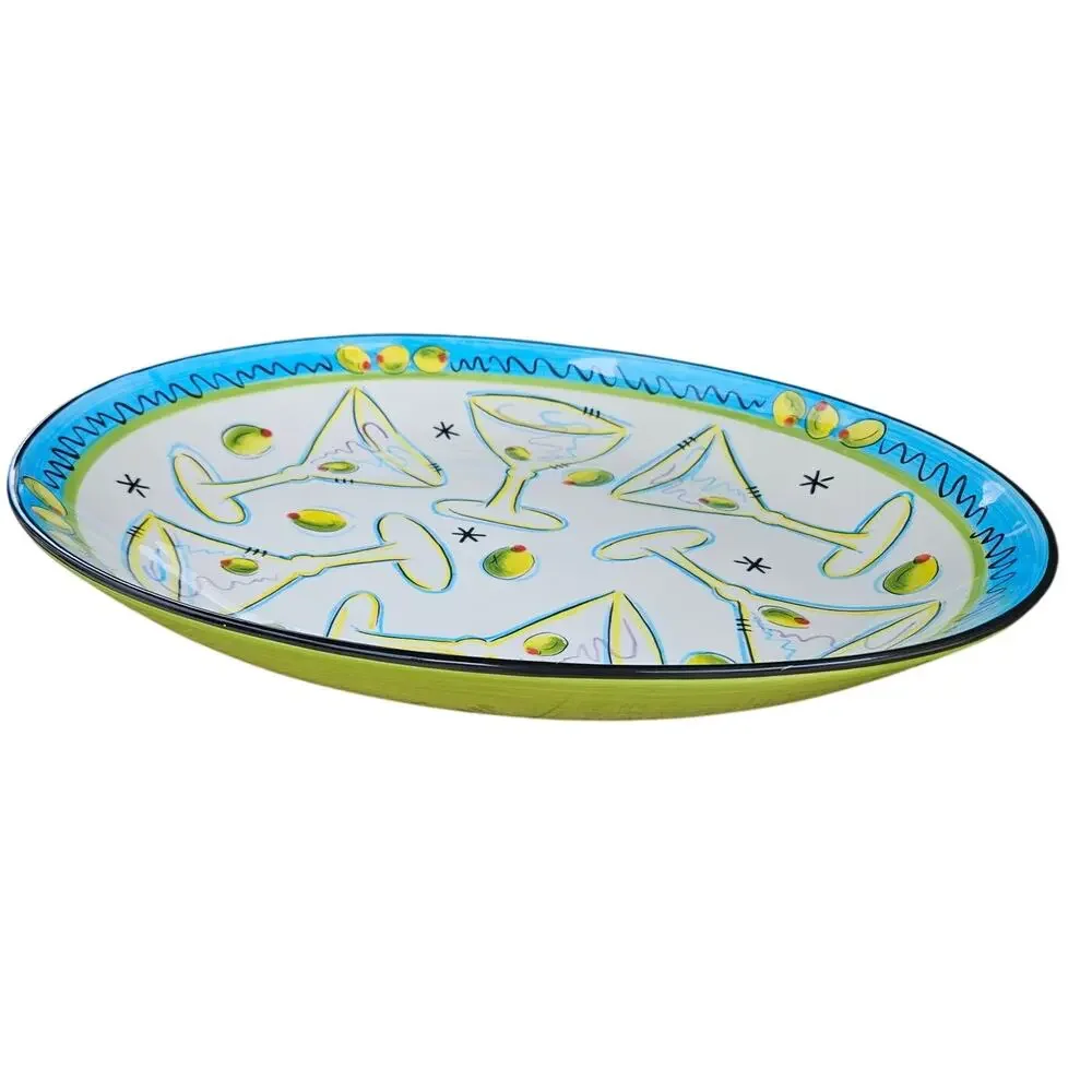 Pristine XL Serving Bowl Paella Pasta Salad Martini Lounge by Clay Art 17.5x14x3